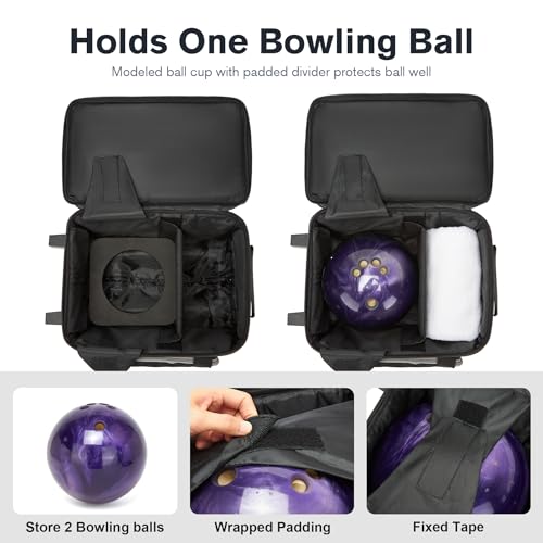 JMIANeodark 2 Ball Bowling Bags with Wheels, Roller Bowling Bag with Separate Shoe Compartment and Retractable Handle, 1 Ball Bowling Roller Bag + 1 Ball Color Matching Add On Tote(Grey)