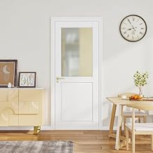 28x80-inch Interior Door, Single Panel Frosted Glass, Solid Core Engineered Wood, White Finish, Ready to Install in Bathrooms or Bedrooms Hardware Not Included 28" X 80"1-Lite