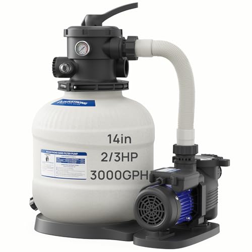 Image of AQUASTRONG 14in Sand Filter Pump for Above Ground Pool, 2 /3 HP Pool Pumps Above Ground 3000 GPH for Pools up to 13000 GAL, Sand Pool Filter with 6-Way Valve, Improved Circulation and Filtration