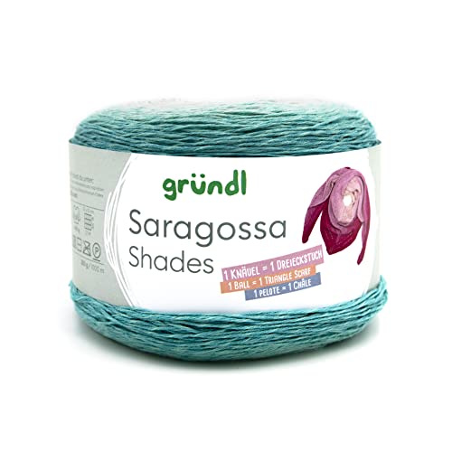 Bobbel Farbverlaufsgarn 1000m Gründl Saragossa Shades 1 Knäuel = 1 Dreieckstuch mit Anleitung (deutsch) in der Bandarole (12) Türkis/Hellgrau-Ombré