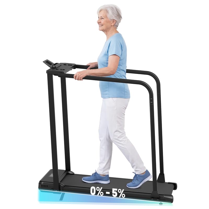 KRISRATE Walking Pad with Long Handrails for Seniors - Treadmill with Incline for Home, Recovery Walking Machine with Remote Control, Cup & Phone Holder