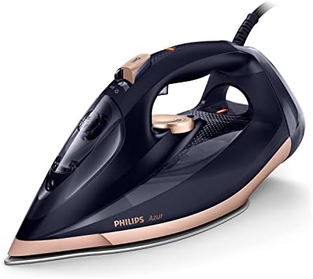 Philips Żelazko Parowe Azur - 3000W, Strumień pary 55g/min, Silne uderzenie pary 250g, Stopa żelazka SteamGlide Elite, Czarne (GC4909/60)