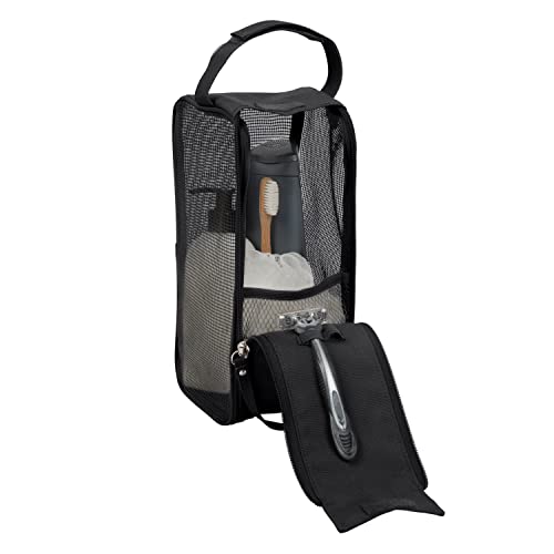 Simplify Hanging Mesh Toiletry Bag | Travel Organizer | Perfect for Dorm | Gym | Back to School | Shampoo | Shower Accessories | Black by Simplify - Used condition - CA$14.26