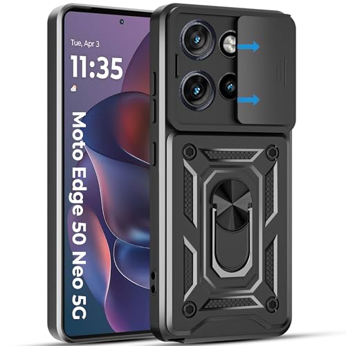 Image of A rtistque Armor Bumper Back Case Cover for Motorola Moto Edge 50 Neo 5G | Stylish Ring Holder & Inbuilt Stand | Sliding Camera Cover | TPU Protective Design | Moto Edge 50 Neo Back Cover - Black