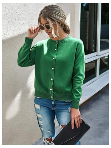 OYOANGLE Women's Button Front Lightweight Sweater Tops Crew Neck Elegant Long Sleeve Daily Cardigan3