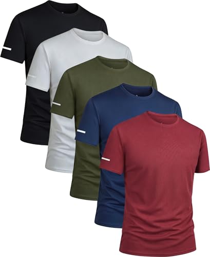 5 Pack Workout Shirts for Men Dry Fit Gym Shirts Short Sleeve Athletic Moisture Wicking T-Shirt 2XL