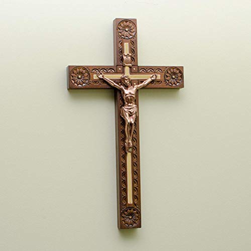 Hand Carved Crucifix Wall Cross for Home Decor - Wooden Catholic Wall Crucifix - 12 Inch - Thumbnail 6