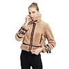 GRAN ORIENTE Womens Winter Faux Mink Fur Fleece Zip up Moto Jacket,Cropped Fuzzy Sherpa Coats Warm Leather Outerwear