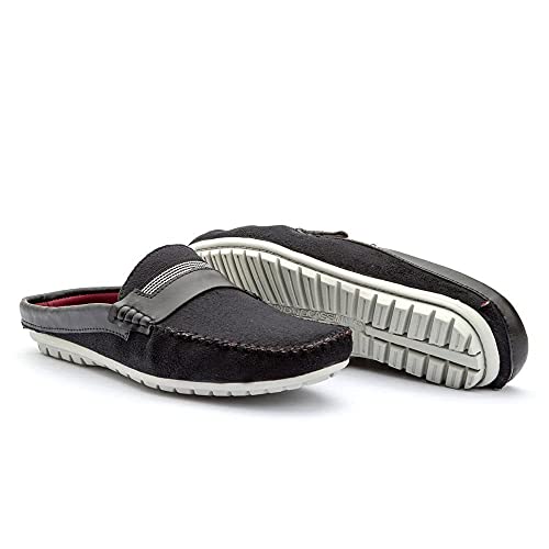 Mule Com Sola Costurada Tênis Aberto Casual Em Couro Camurça Estilo Mocassim Cor:Preto;Tamanho:40