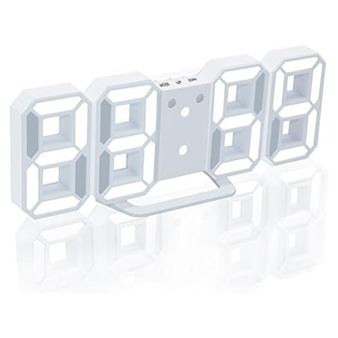 EAAGD Digital Alarm Clock with 3 Adjustable Brightness Levels, Wall Clock Electronic LED Time Display, 12/24Hr, Snooze, Bedroom Desk Alarm Clock (White/White) Cover