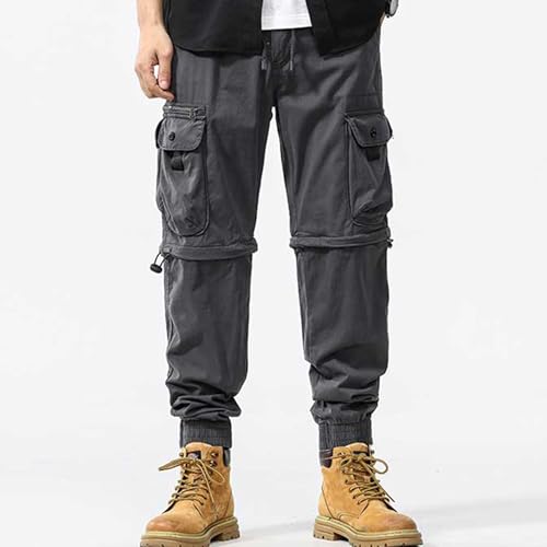XYXIONGMAO Men's Black Hip Hop Casual Jeans Streetwear Multi-Pocket Washed Detachable Leg Utility Denim Techwear Cargo Pants4