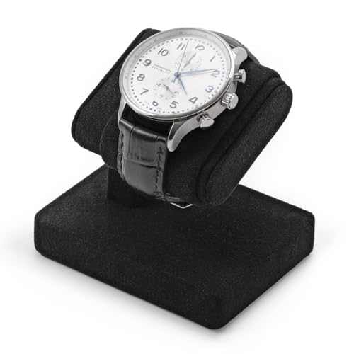 Woodten Single Watch Stand Display with Microfiber Lining - Compact Watch Holder for Jewelry Stores Exhibits or Home Decor(Black)