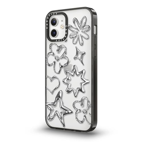 Coque iPhone 12 CASETiFY Compact Chrome Doodles Noir Transparent