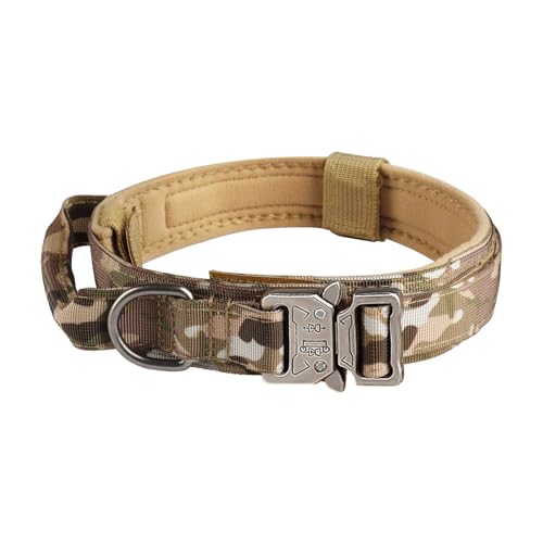 Tactical Dog Collar Military Training Adjustable Nylon Dog Collar with Control Handle and Quick Release Heavy Metal Buckle for Medium and Large Dogs（Camouflage