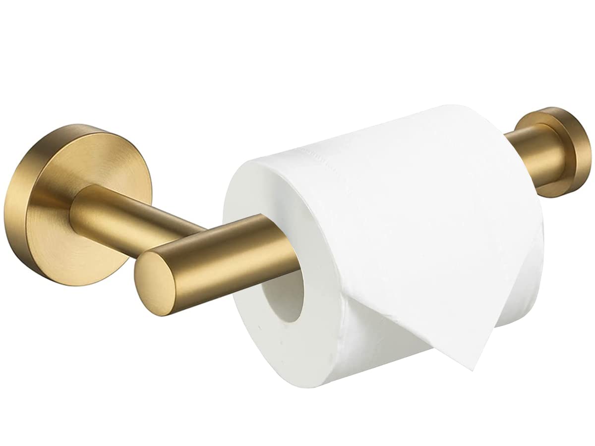 KASTWAVE Restroom Fixtures Brushed Gold Toilet Paper Holder， Bathroom, Wall Mount Durable SUS304 Stainless Steel, Modern Style, Toilet Paper Holder Modern Style, for Hotel Kitchen