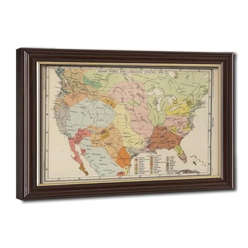 Carte américaine des tribus indiennes impression sur toile décorative Hangab