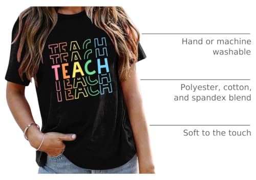 Image of Teacher Shirts Women Teach Print Graphic Tees Kindergarten Elementary Teaching Life Shirts Back to School Tees Tops