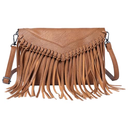 Sac bandoulière à pompons en cuir PU marron pour femme Ciieeo