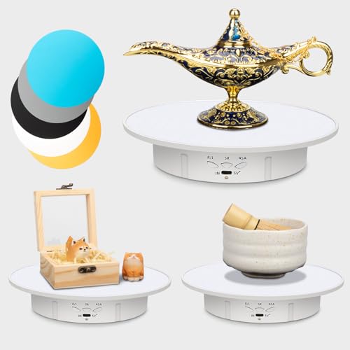 電動回転台ターンテーブル360度回転 方向角度調整可能フィギュア展示用 商品の撮影とビデオに最適 5色PVC背景付き 直径20cm（ホワイト）（Amazon）