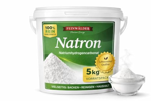 Feinwälder® Premium Natron Pulver 5kg E500ii I Baking Soda & Backnatron I Deutsche Abfüllung I Lebensmittelqualität I Für Backen & Haushalt I Wiederverschließbarer Eimer I Backpulver