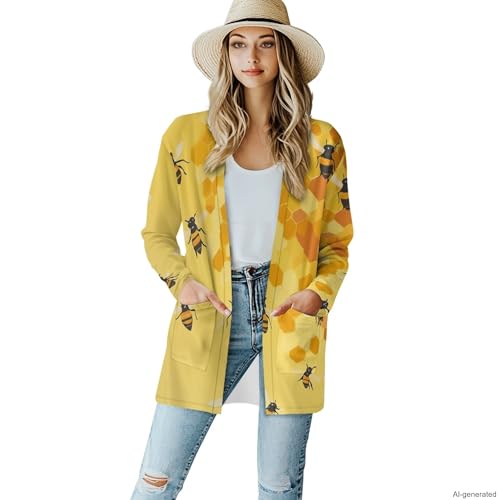 Image of Forchrinse Red Ladybug Cardigan for Women Causal Long Sleeve Open Front Cardigans Sweater Fashion 2024 Fall Coat with Pockets