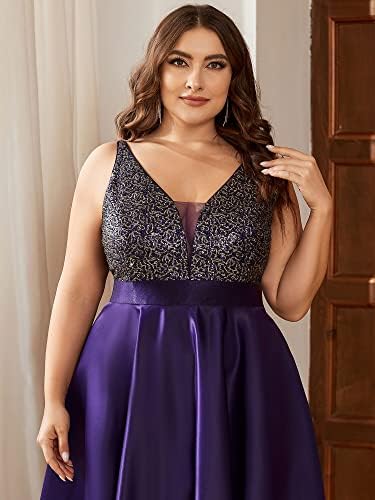 HHB8WL Women's Plus Size Sequins V-Neck High-Low A-Line Evening Dress Prom  Dresses Rose Gold US20, dark purple, Unit size : Amazon.de: Fashion