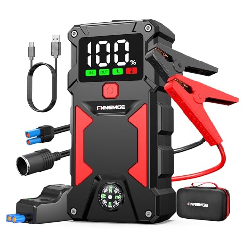 FNNEMGE Avviatore Batteria Auto, 6000A Avviatore Emergenza per Auto(Adatto a Tutti i Veicoli a Benzina o 10,0L Diesel), con di Uscita USB, Luce LED, Schermo Grande HD, Adattatore di uscita EC-5.