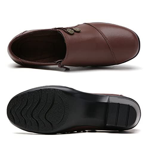 Msjiche Women's Casual Zipper Chunky Heel Pumps Shoes Platform Square Toe Arch Support Dress Shoes Slip-On Office Wedding Loafer Shoes Brown Us 8.5 #TOP3
