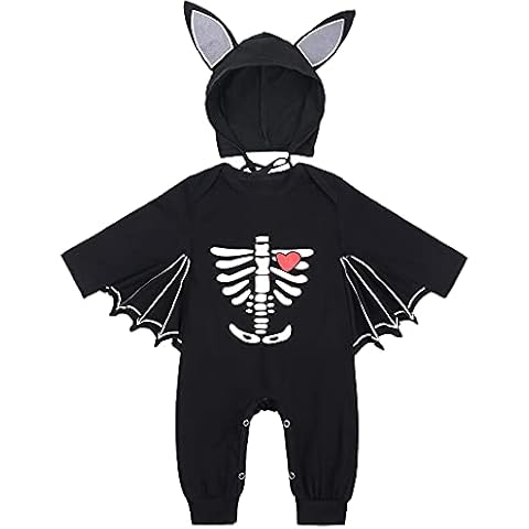 LNL Baby Halloween Kostüm Fledermaus mit Big Ear Hut Meine ersten Halloween Outfits Unisex Baby Strampler 2 Stück 12-18 Monate Schwarz Cover