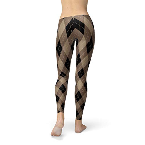 Argyle Leggings For Women Mid Waist Pants In Diamond Checkered Pattern Print Black, Beige #TOP4