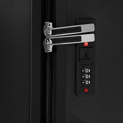 Image of SWISS MILITARY Arctic Lightweight Hard Shell Travel Suitcase Trolley Luggage Combo (Small 55cm & Medium 65cm) Durable PC, Anti-Theft Zipper with Combination Lock & 360 Dual Wheel Black - (44L+ 74L)