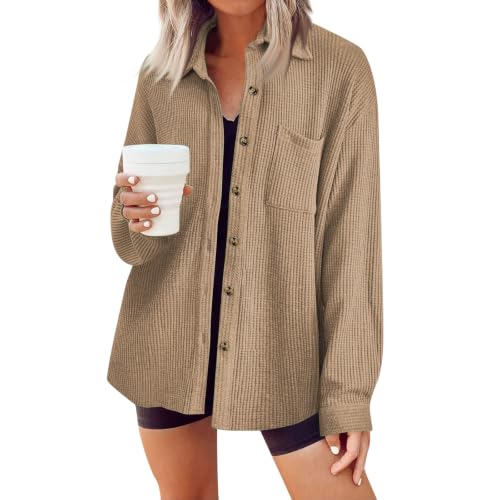 Fall Jackets for Women Button Down Casual Vintage Waffle Lightweight Tops - image 2