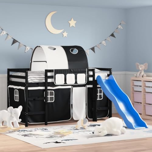 Genérico Cama Alta niños con túnel Madera Pino Blanco Negro 80x200 cm,Camas y Accesorios,Camas y somieres-3207042