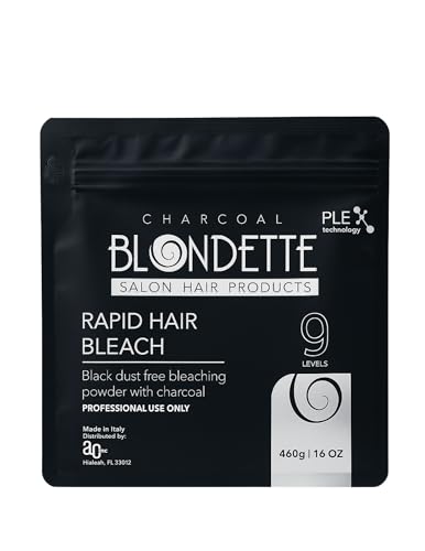 Professional Blondette Charcoal Bleach, Rapid Hair Bleach, with PLEX Technology, 460g package, lifting up to 9 tones, Made in Italy, with measuring spoon included.