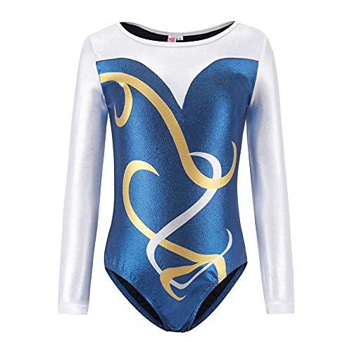 Maritown Justaucorps de gymnastique à manches longues pour filles - Justaucorps de danse scintillant pour adolescentes, salle de sport à domicile, 5 à 12 ans (bleu (B), 7 à 8 ans) Cover