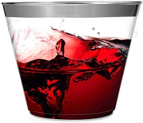 100 Silver Plastic Cups 9 Oz Clear Plastic Cups Old Fashioned Tumblers Disposable Cups Recyclable Wine Glasses Silver Rimmed Cups Fancy Wedding Decoration Cups Elegant Silver Rimmed Plastic Party Cups #TOP3