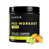 Kaged Sport Pre Workout Powder for Men & Women, Mango Lime, Sport Certified, 188mg Caffeine, Nitric Oxide Supplement, Beta Alanine for Energy, Weightlifting, Cardio Endurance & Strength, 20 Servings