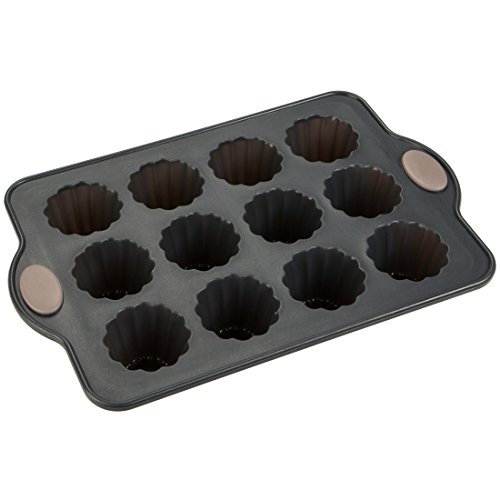 Levivo Molde de silicona para magdalenas, molde para 12 canelés, magdalenas y cupcakes, molde de silicona, bandeja de silicona para horno, molde para magdalenas, gris, molde para cupcakes 28 x 18,5 cm