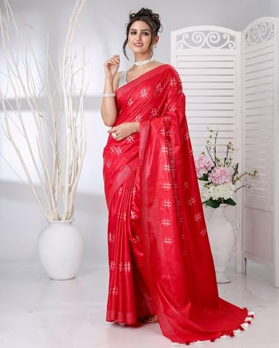 Indiehaat red handloom silk saree in katan silk – image 2