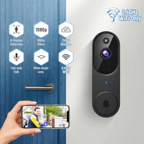 1080P Smart Video Doorbell Camera Wireless, Human Motion Detection and Instant Alerts, Night Vision, 2-Way Audio, Rechargeable Battery, Cloud Storage, Home Security System – Image 3