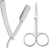 Navalha Navalhete Profissional Aço Inox Para Barbeiro Acabamento De Barba Cabelo Multiuso + Tesoura Reta Para Acabamento Em Aço Inox + Necessaire