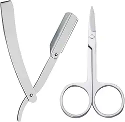 Navalha Navalhete Profissional Aço Inox Para Barbeiro Acabamento De Barba Cabelo Multiuso + Tesoura Reta Para Acabamento Em Aço Inox + Necessaire