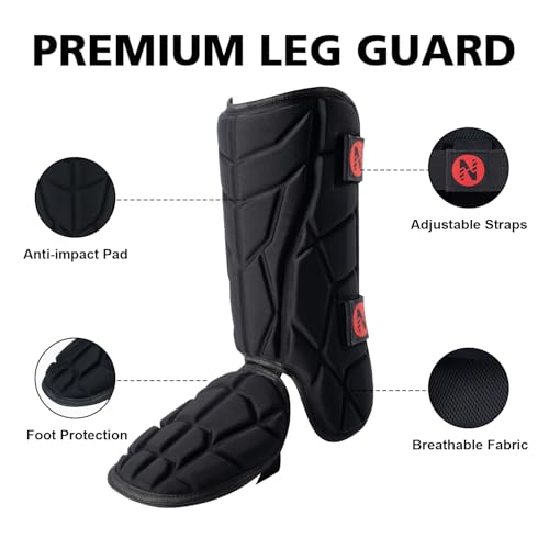 Norespnea Batter's Leg Guard, Baseball Shin Guard, Batter's Baseball Softball Leg Guard for Youth and Adult-Black(Youth)