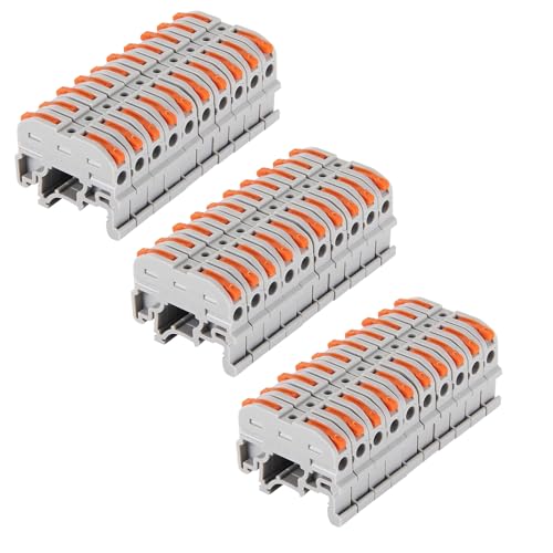 30Pcs DIN Rail Terminal Blocks Compact 24-12 AWG Wire Connectors for Electrical Control Panels Industrial Use - Grey