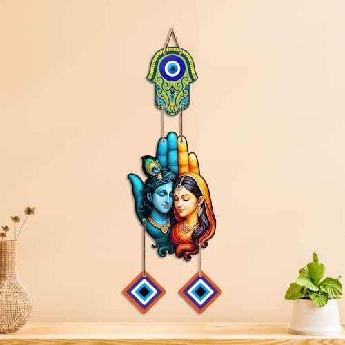 Image of Artvibes Radha Krishna Blessings Evil Eye Wall Hanging for Entrance Door | Nazar Suraksha Decor for Home Bedroom Temple Office | Positive Energy Good Luck Decorative Gift (WH 8581N)