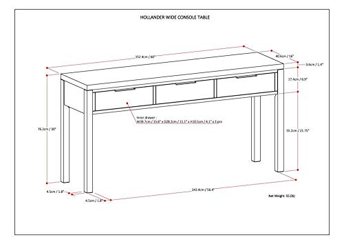 Simplihome Hollander Solid Wood 60 Inch Wide Contemporary Modern Wide Console Sofa Entryway Table In Warm Walnut Brown With Storage, 3 Drawers , For The Living Room, Entryway And Bedroom #TOP7