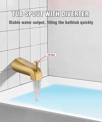 FROPO Tub Spout with Diverter, Slip On Bathtub Spout Fits 1/2\'\' Copper Tube(5/8\'\' Dia), Bathroom Tub Faucet with PTFE Tape & Hex Wrench, Brushed Gold - Thumbnail 4