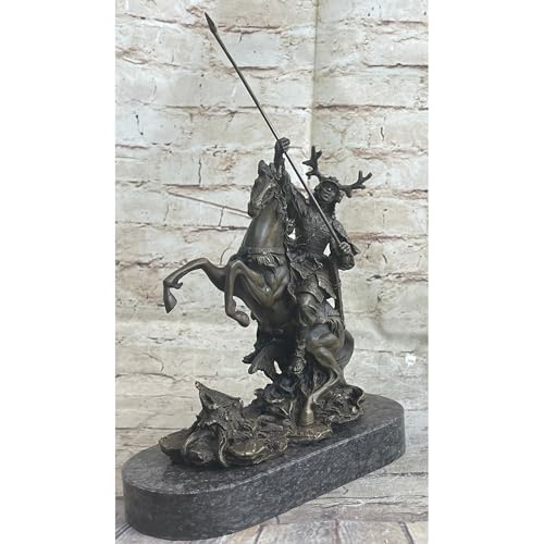 Estatua de guerrero samurái japonés en bronce con base de mármol miniatura 2