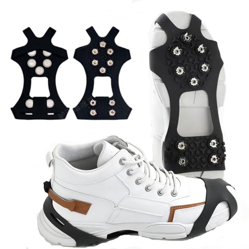 Spikes für Schuhe Winter,10 Stahlzähnen Schuhspikes zum Überziehen Antirutsch Schneeketten für Schuhe, Spikes Schuhe gegen Glatteis Steigeisen für Wanderschuhe Outdoor Laufen Wandern (Silber, L)