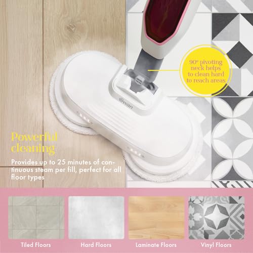 Swan x Lynsey SC30132QOC Hard Floor Cleaner and Polisher with 25 Minutes Continuous Steam Cleaning, Suitable for Tile, Wood and Marble Floors, Removes 99.9% of Bacteria, White